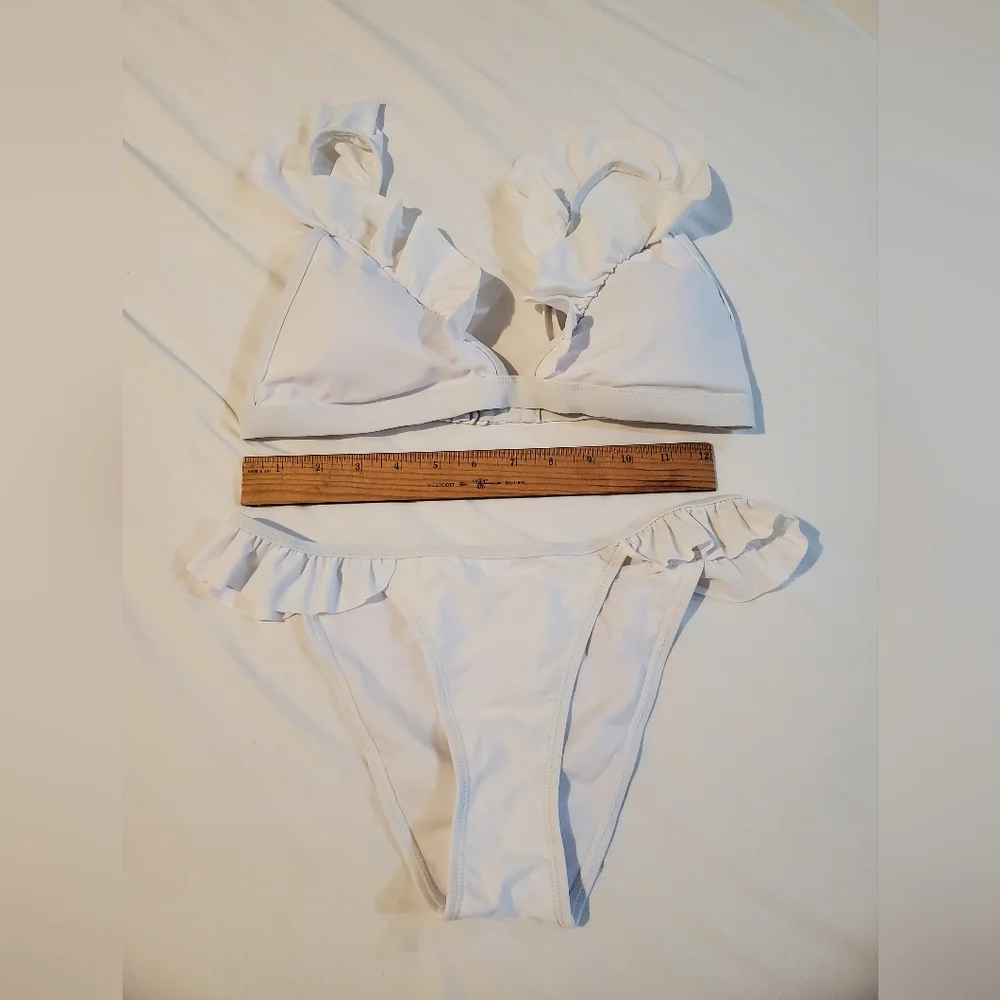 White Ruffled Bikini Set - Picture 1 of 2